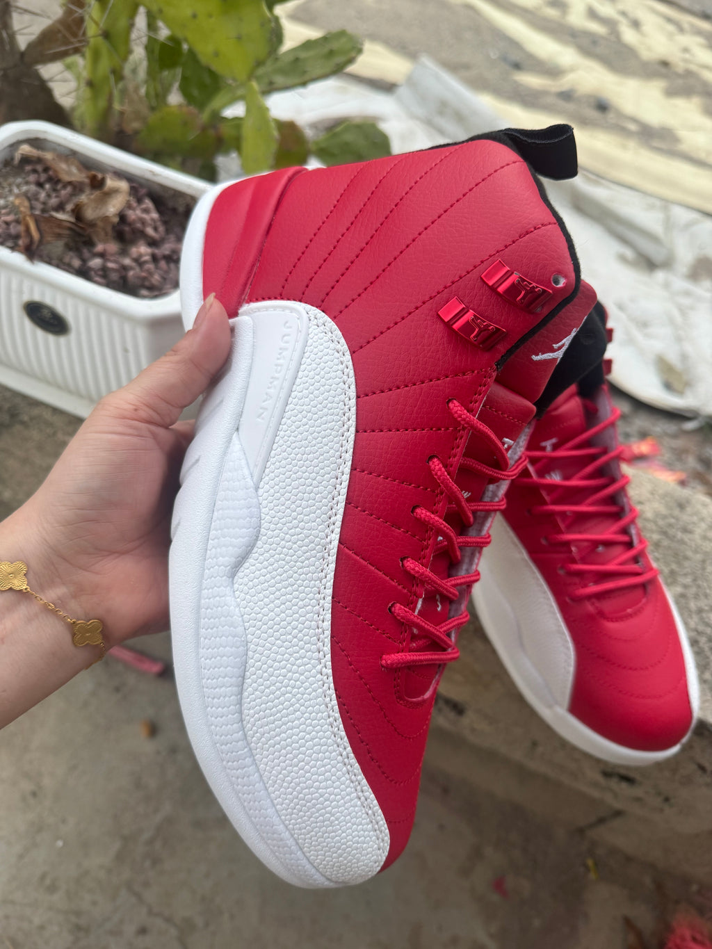 Air Jordan 12 Retro White & Red Sneakers