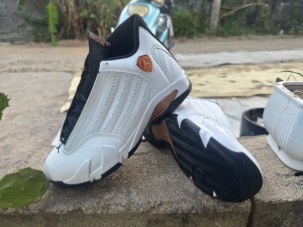 Air Jordan 14 Retro White & Gold Sneakers