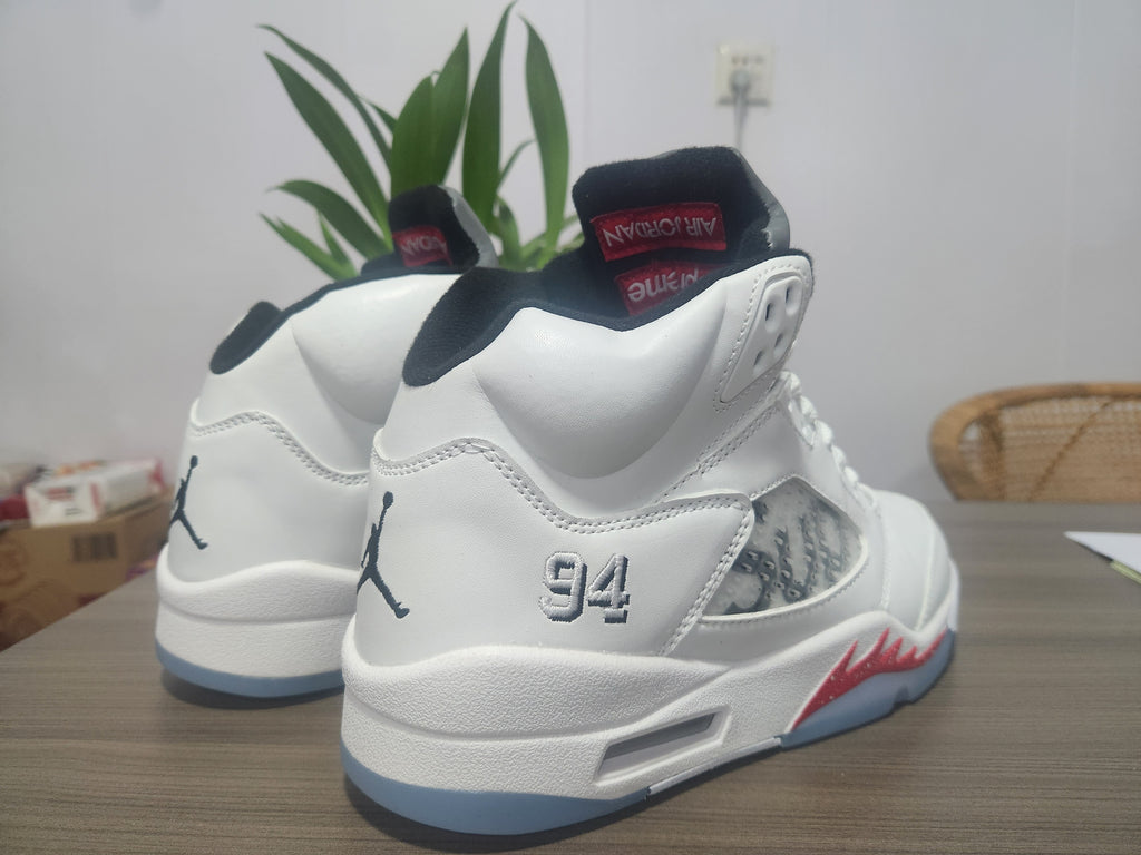 Air Jordan 5 White & Red Collaboration Sneakers