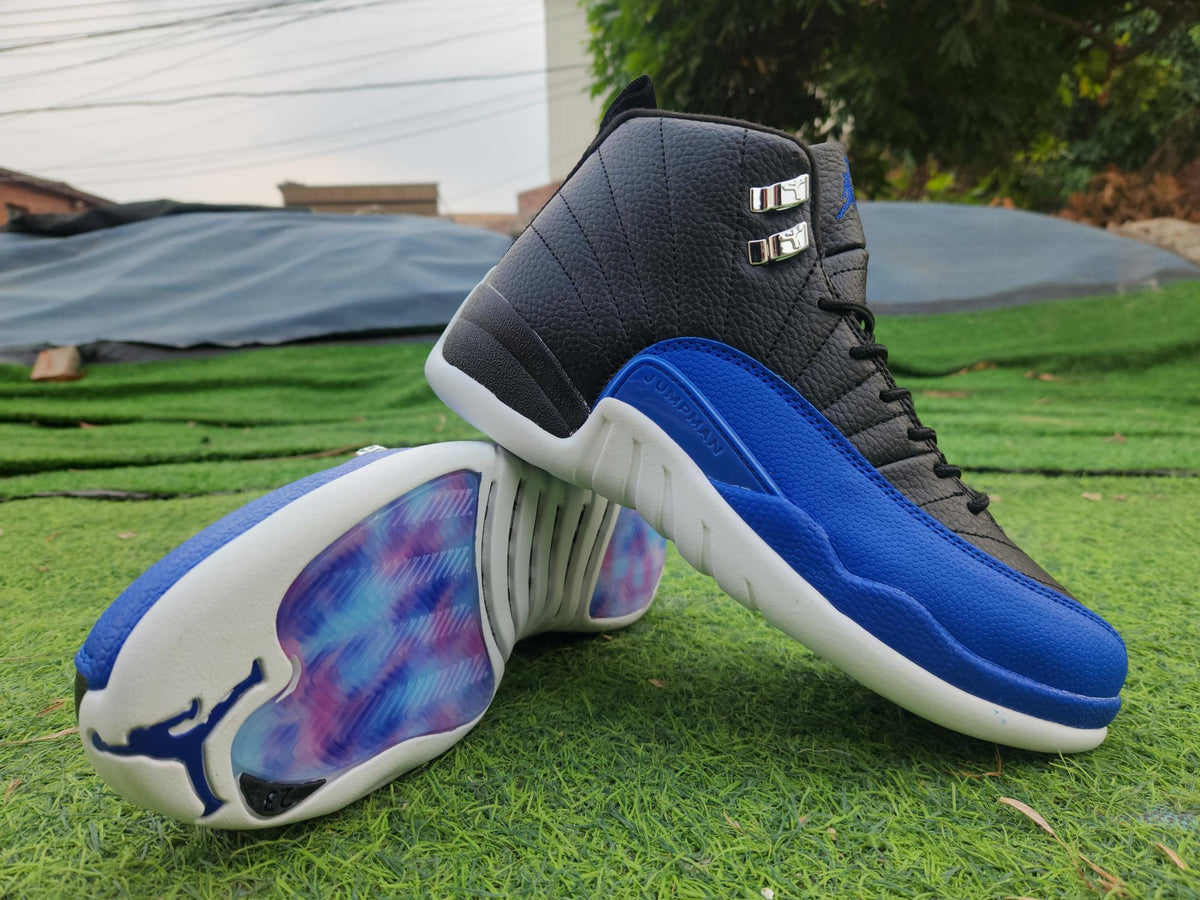 Air Jordan 12 Black, Blue & White Sneakers