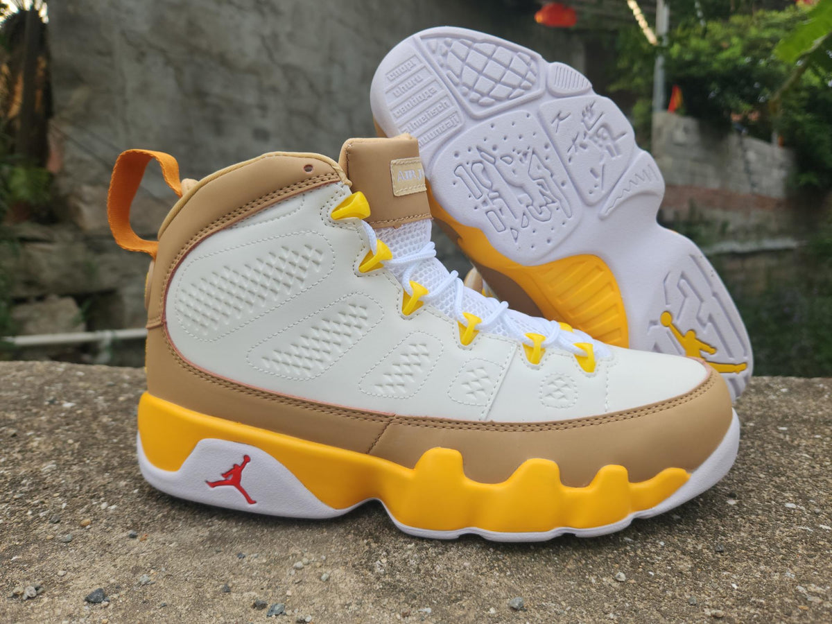 Air Jordan 9 White & Earthy Yellow Sneakers