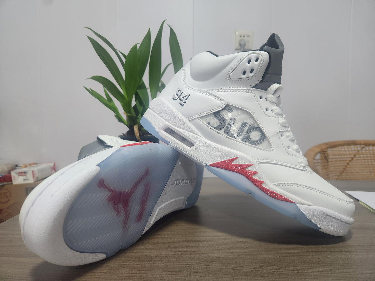Air Jordan 5 White & Red Collaboration Sneakers