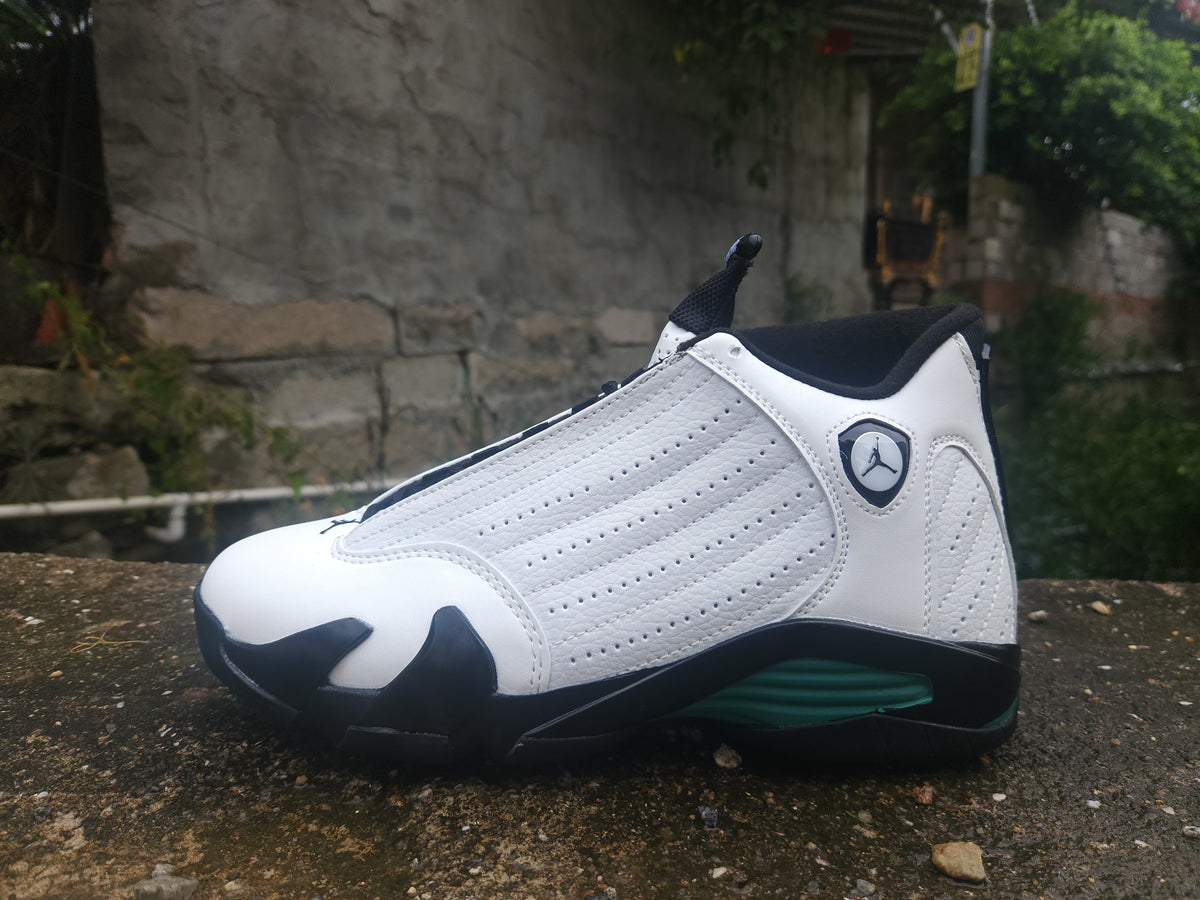 Air Jordan 14 Retro White, Black & Green Sneakers