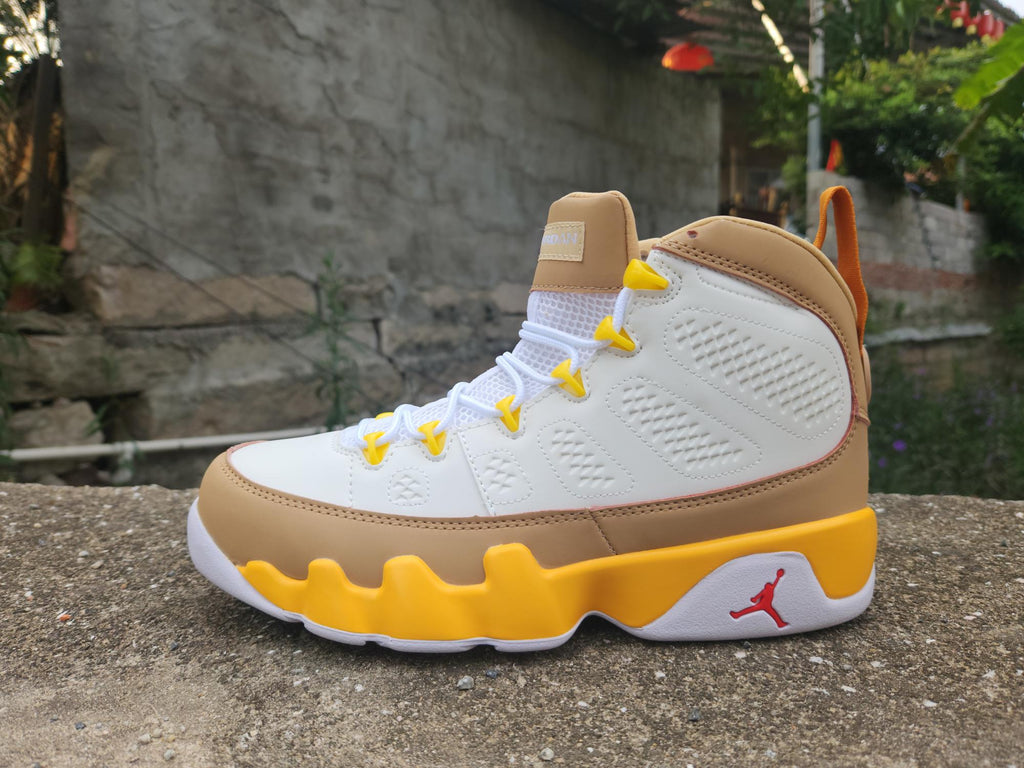 Air Jordan 9 White & Earthy Yellow Sneakers