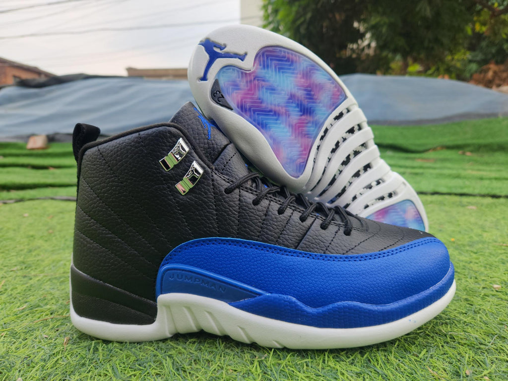 Air Jordan 12 Black, Blue & White Sneakers