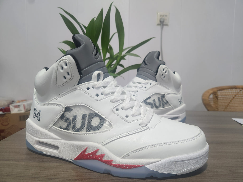 Air Jordan 5 White & Red Collaboration Sneakers