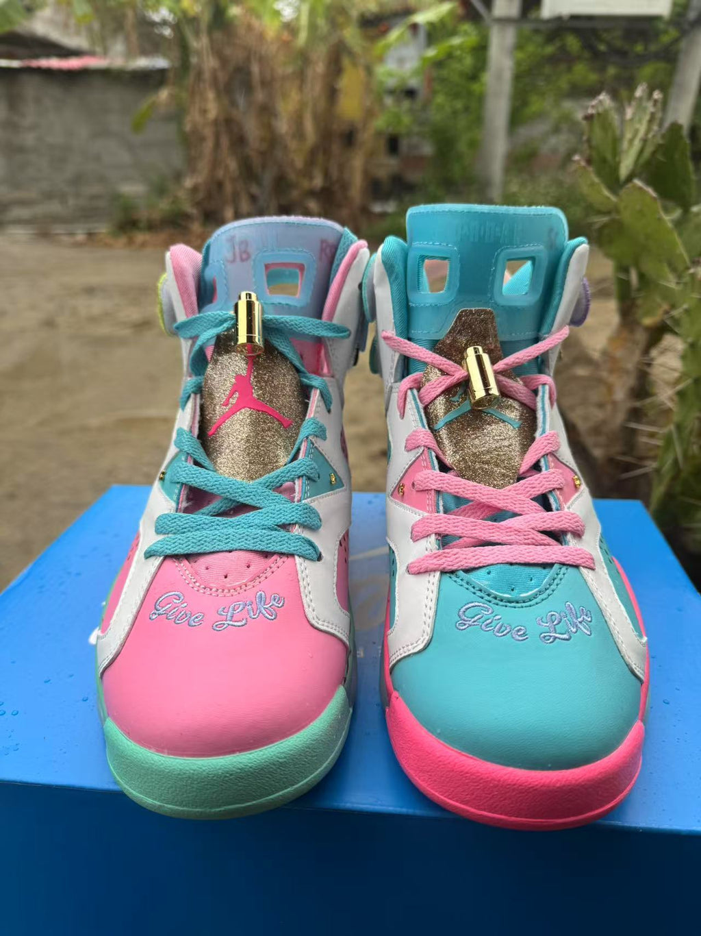 Air Jordan 6 Retro Blue & Pink Sneakers