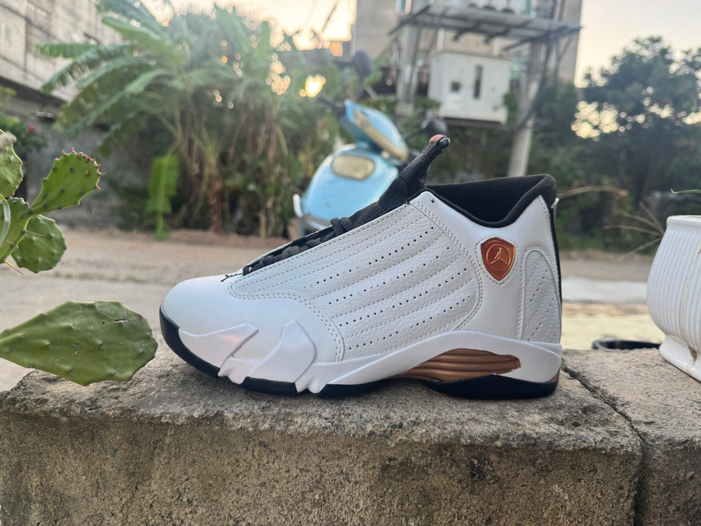 Air Jordan 14 Retro White & Gold Sneakers
