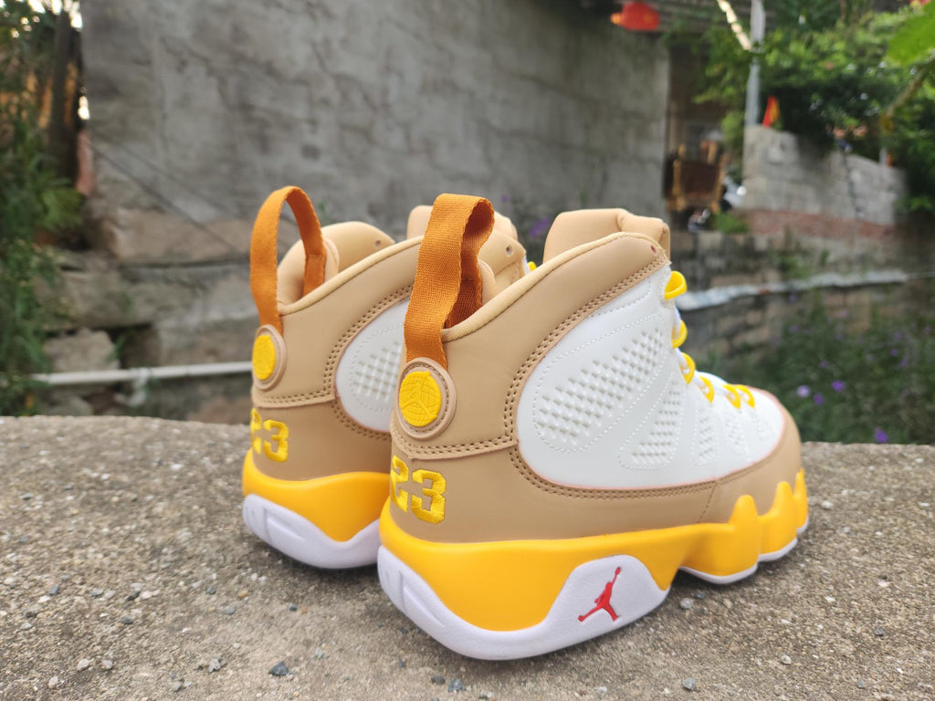 Air Jordan 9 White & Earthy Yellow Sneakers