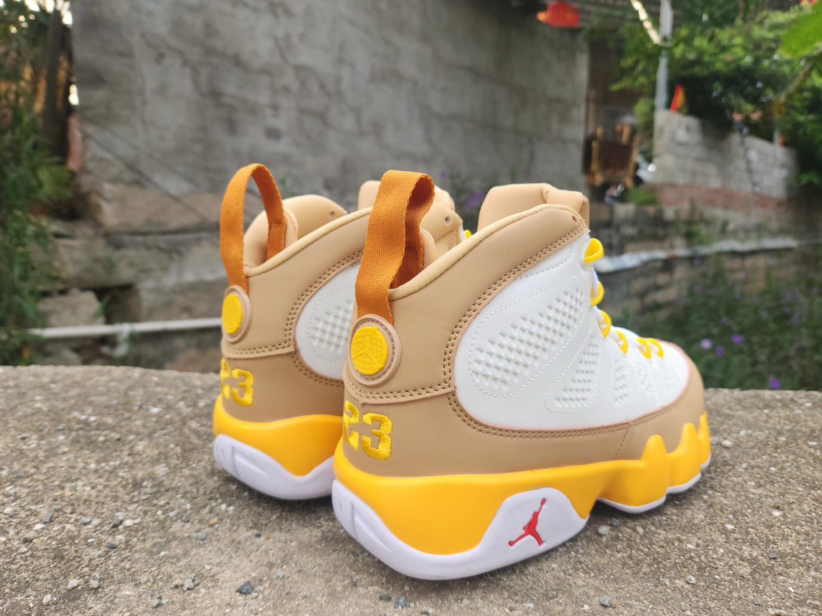 Air Jordan 9 White & Earthy Yellow Sneakers
