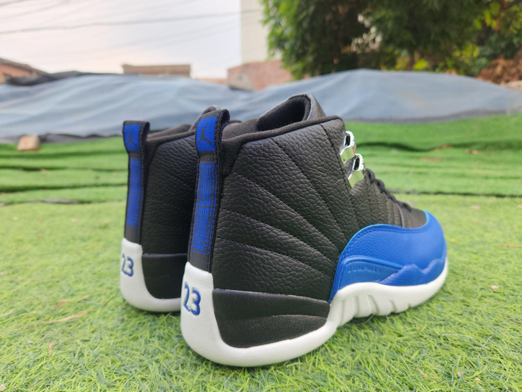 Air Jordan 12 Black, Blue & White Sneakers
