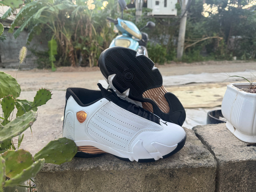 Air Jordan 14 Retro White & Gold Sneakers