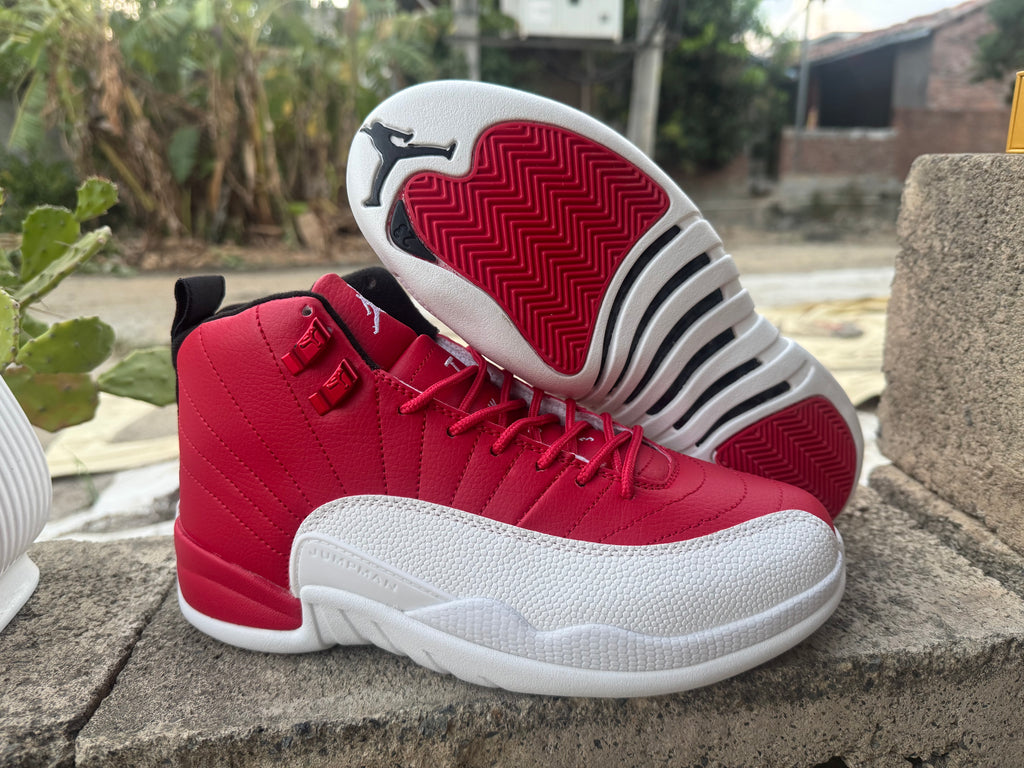 Air Jordan 12 Retro White & Red Sneakers