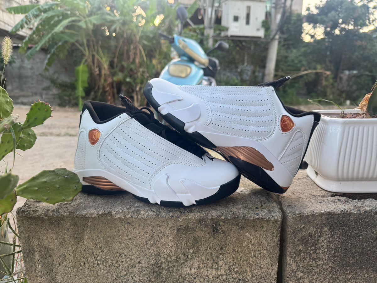 Air Jordan 14 Retro White & Gold Sneakers