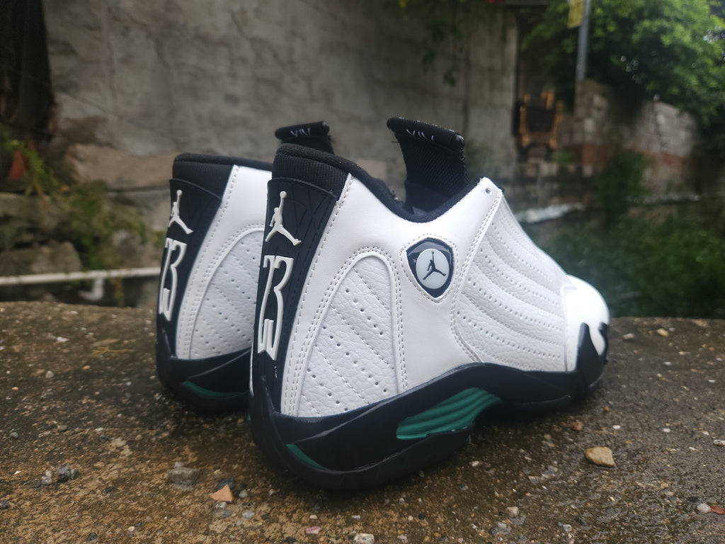 Air Jordan 14 Retro White, Black & Green Sneakers