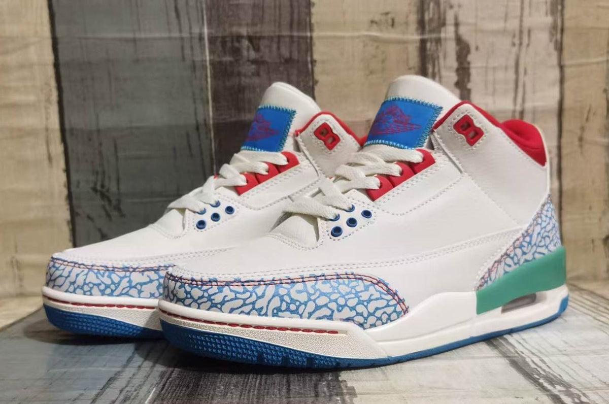 Air Jordan 3 Men's Cream Blue & Red Sneakers