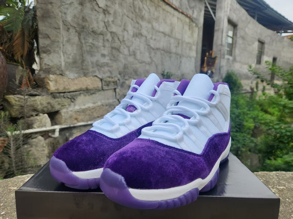 Air Jordan 11 White & Purple Velvet Sneakers