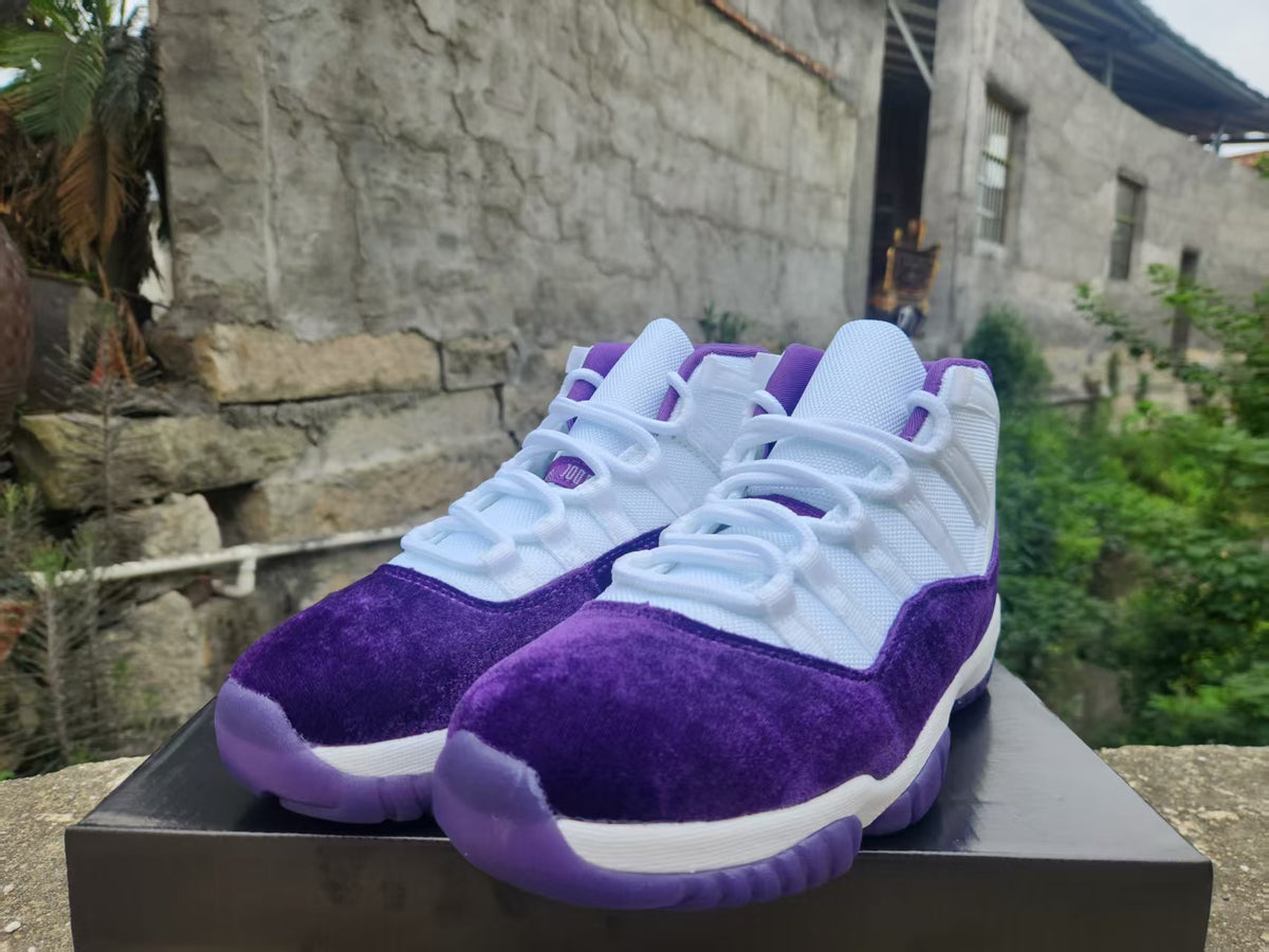 Air Jordan 11 White & Purple Velvet Sneakers