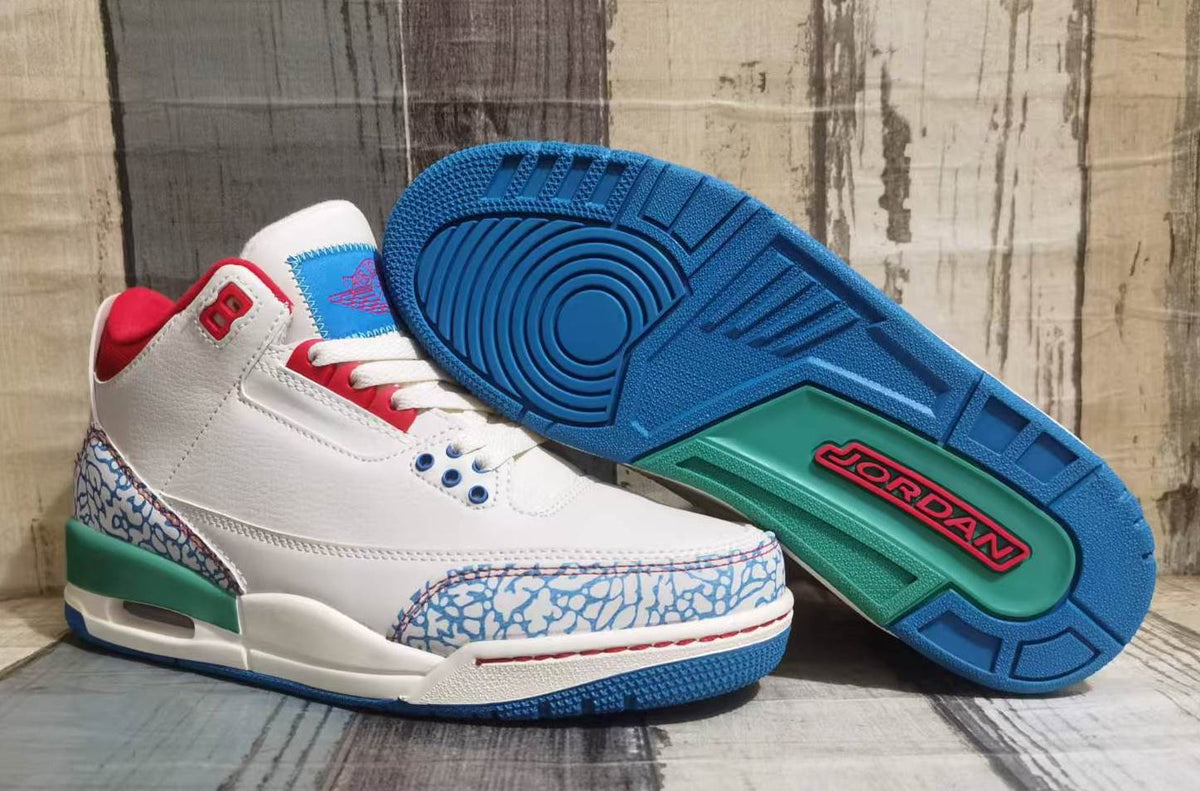 Air Jordan 3 Men's Cream Blue & Red Sneakers