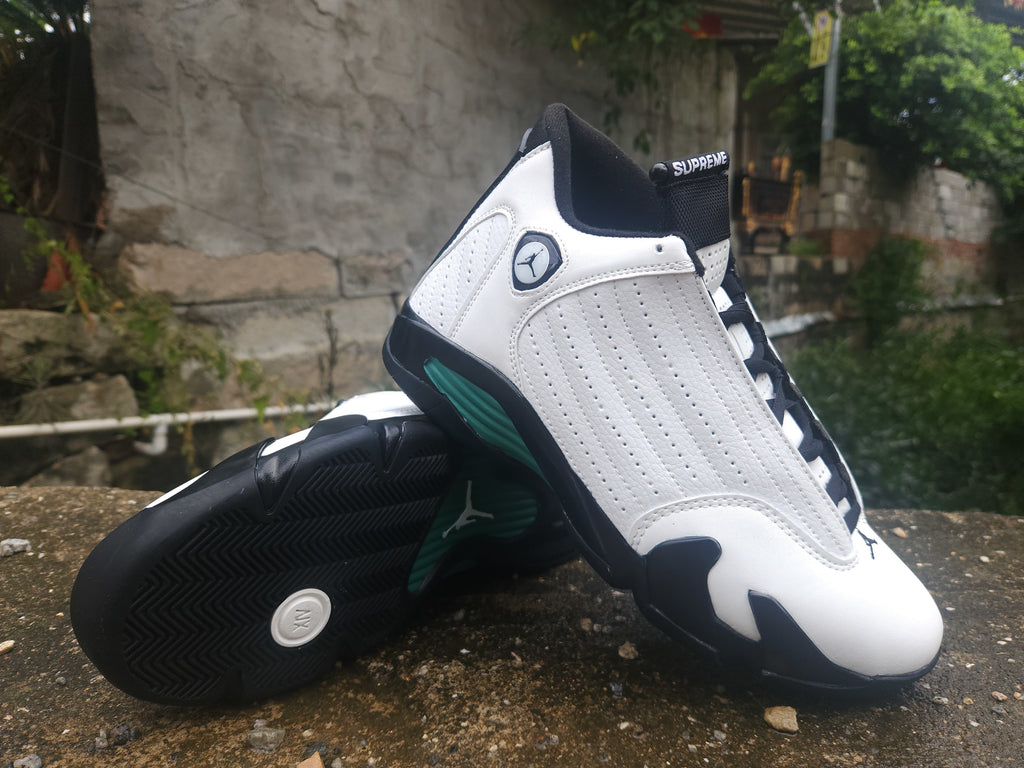 Air Jordan 14 Retro White, Black & Green Sneakers