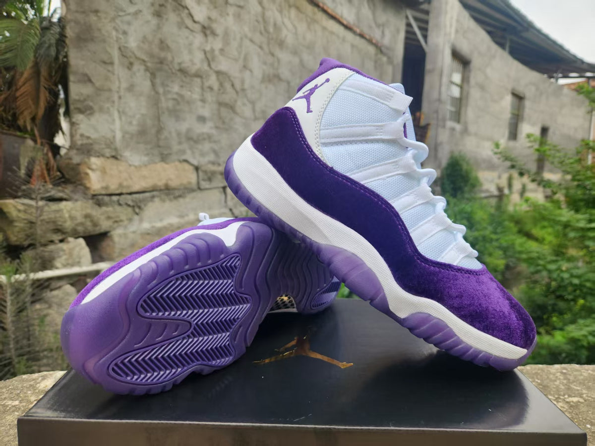 Air Jordan 11 White & Purple Velvet Sneakers