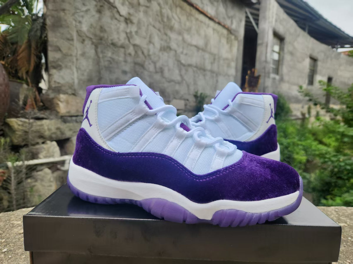 Air Jordan 11 White & Purple Velvet Sneakers
