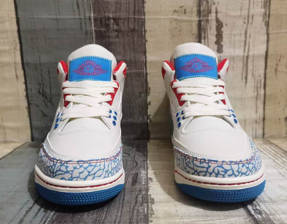Air Jordan 3 Men's Cream Blue & Red Sneakers