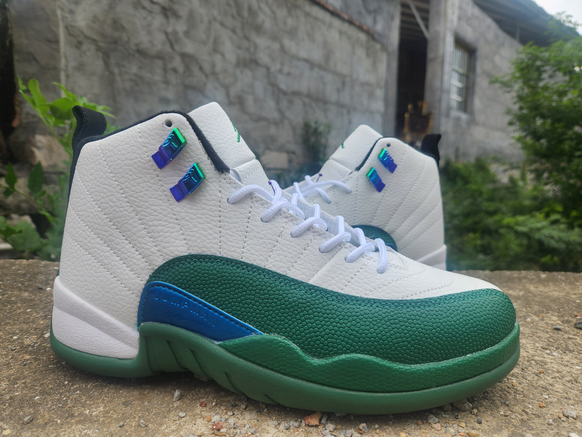 Air Jordan 12 White & Green Sneakers